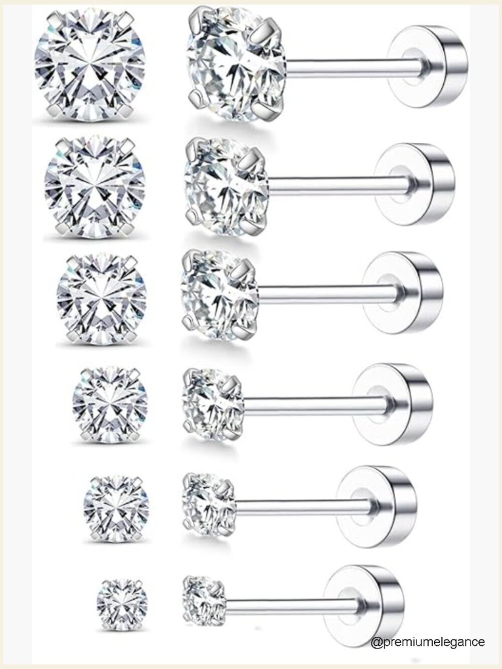 8mm Extra Long Post Earrings, 20G Hypoallergenic Stainless Steel Studs with CZ